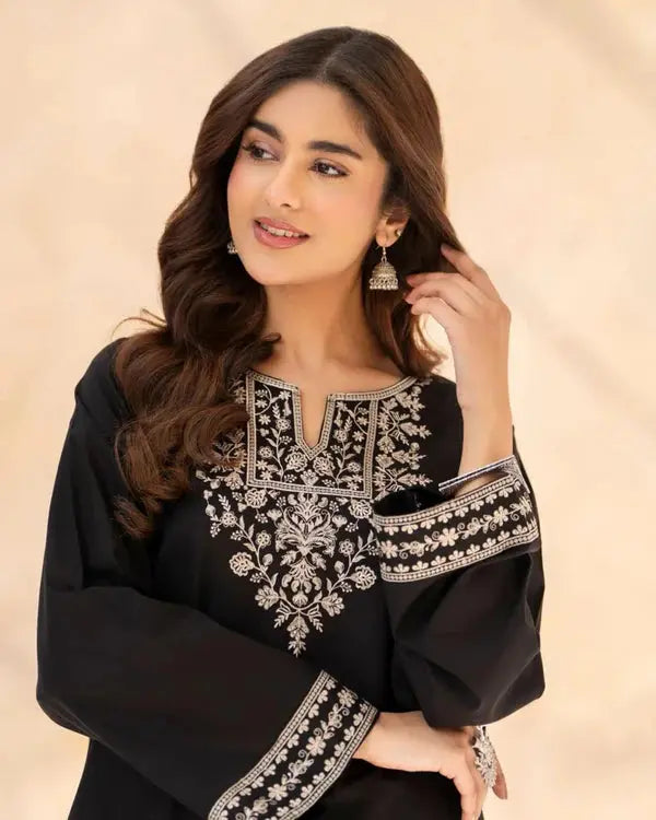 BLACK SAJAL SET ( FARSHI SHALWAR ) MWF COLLECTION